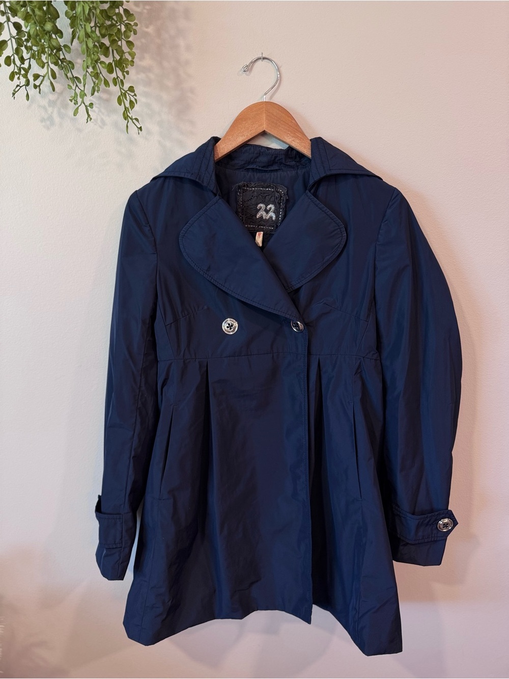 Twill Twenty Two Navy Double-Breasted Trench Coat